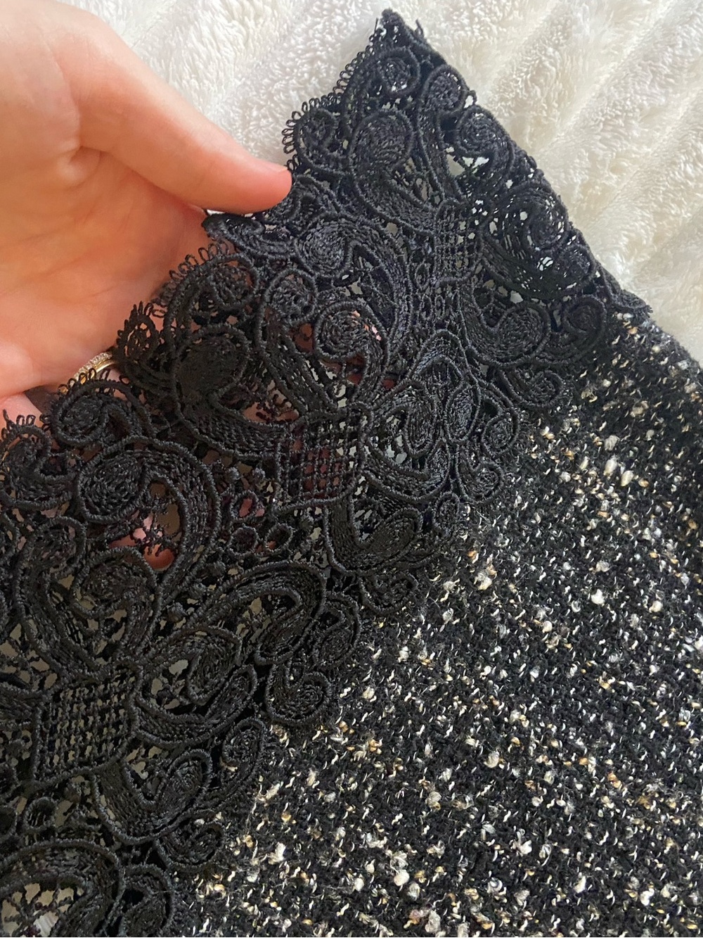 Zara Black Tweed Short Sleeve Top with Lace Panels - Picture 3 of 4